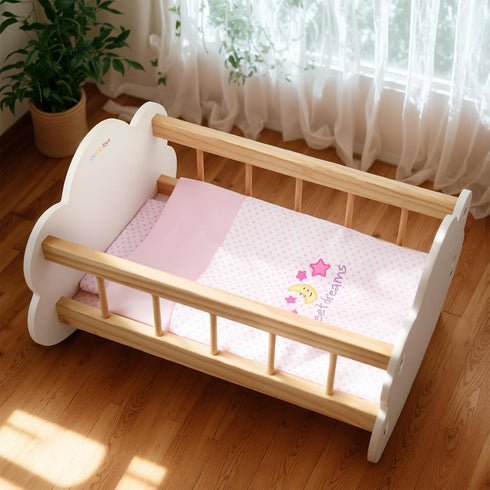 2 Set 12-15 Inch Set BABESIDE Pcs Baby Doll Bedding for Dolls, Pink Polka Dot Baby Doll Blanket and Pillow with Cute