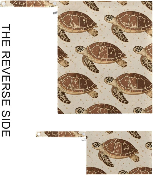 Burbuja 2 Pack, 2 Vintage Sea Turtles Wet Dry Bags for Baby Cloth Diaper Waterproof Reusable Wet Bag with Zippered