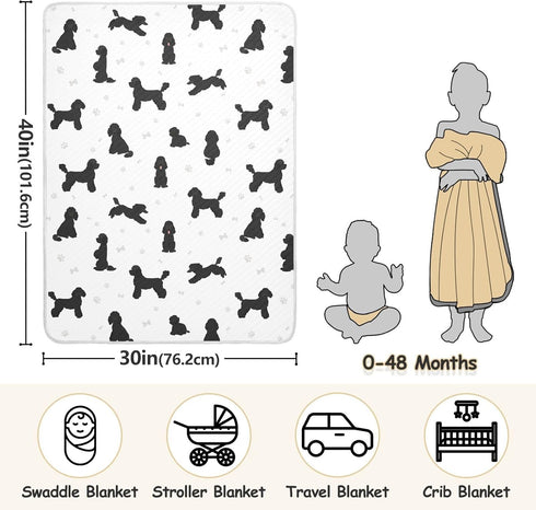 KICPOAY Medium Poodle Black Baby Swaddle Blanket for Boys and Girls, Muslin Baby Receiving Swaddle Blanket, Soft Cotton