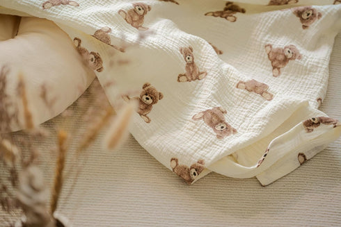 2-Pack 47 47 inches Little Jump Cotton Muslin Swaddle Blankets for Baby Boys Girls Unisex - Boho Teddy Bear Baby