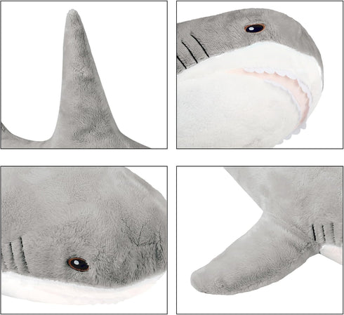 MUPI Shark Plush, 39” Shark Stuffed Animal, Large Shark Pillow Toy, Grey Ocean Stuffed Animal