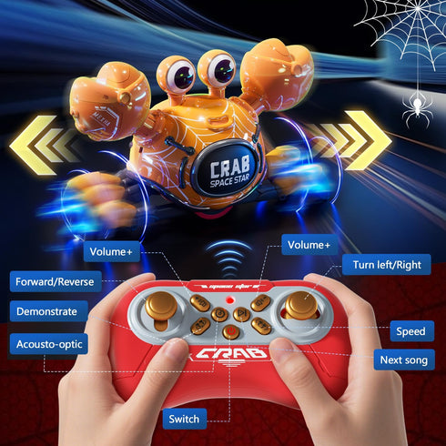 WINJOYMAX 360-Degree 2.4GHz 3 4 5 6 7 8 9 10 Remote Control Robot Crab Toy,Rechargeable With LED Lights And Music, Fast
