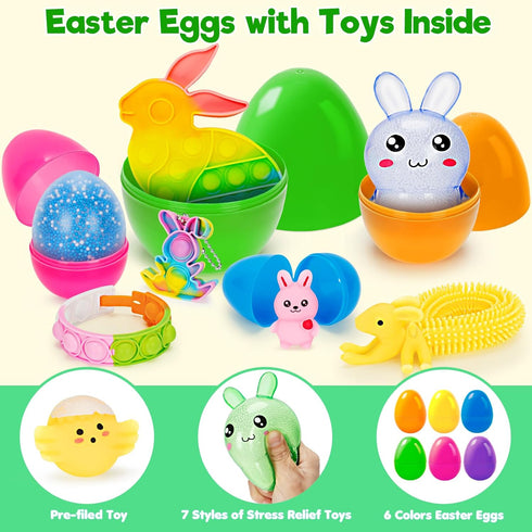 36 Pack 4 Prefilled Easter Eggs with Toys, Bulk Mix Sizes Plastic Easter Eggs with Toys Inside, Surprise Eggs