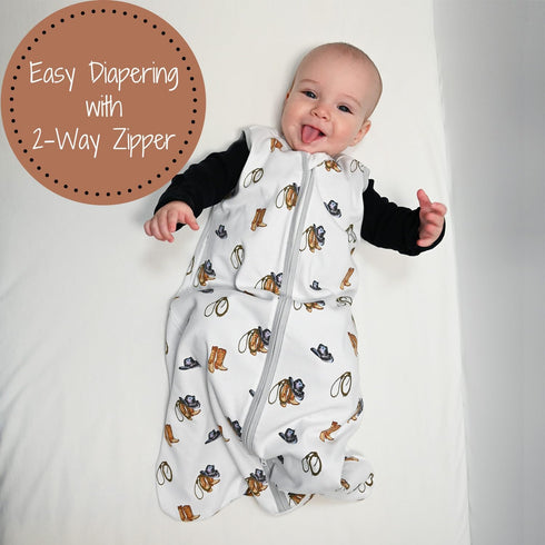 100% Organic Cotton Baby Sleep Sack, 0.5 TOG Lightweight, 2-Way Zipper Toddler Sleep Sack for Boys (Cowboy Outfit)
