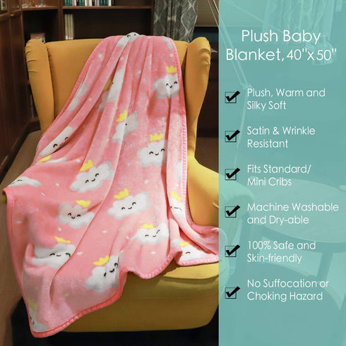 TILLYOU Toddler Blanket for Boys Girls, Flannel Fuzzy Baby Blanket, 40x50 Inches, Pink Cloud