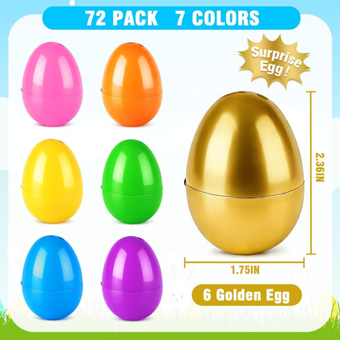 72-288 2.36" 66 6 Leetous PCS Easter Empty Eggs for Egg Hunt, Bulk Hinged Plastic PCS Colorful Eggs with PCS Golden