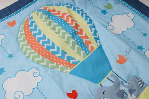 CribMATE 3 Set 1 +1 1 Set 28 52 PCs Blue Elephant Hot-Air-Balloon Nursery Crib Bedding Quilt Fitted Sheet + Skirt Baby