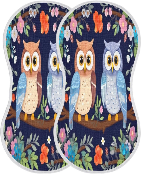 Bulletgxll Set 4, Owls on A Tree Unisex Baby Burp Cloths of Soft Absorbent Organic Cotton Muslin Burping Cloths