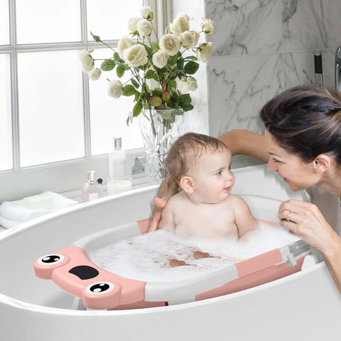 0-3-6-12 DEANIC Collapsible Baby Bathtub with Baby Washcloth, Portable Infant Bathtub with Soft Baby Bath Support