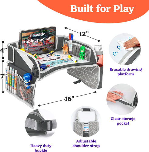 PILLANI Kids Travel Tray for Car: Car Seat Tray for Kids Travel, Toddler Lap Desk Organizer for Road Trip Activities