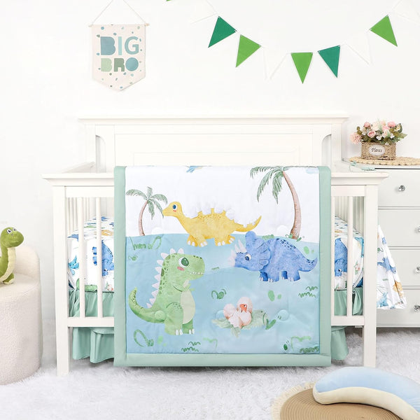 TANOFAR 4-Piece Crib Bedding Set for Baby Boys, Blue Dinosaur Nursery Bedding