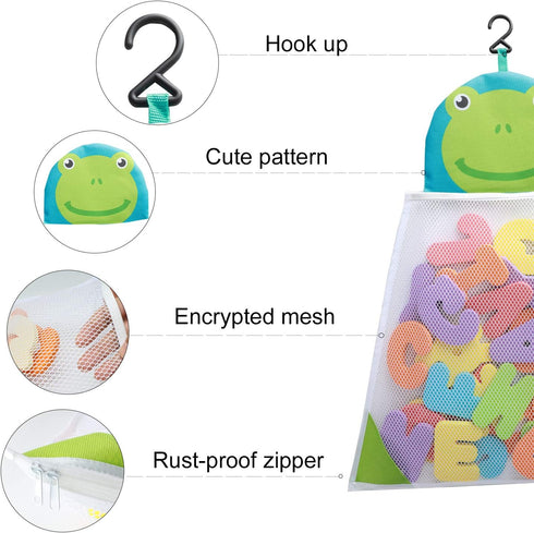 Bath Toys Organizer + 36 Soft Foam ABC 123 Letters & Numbers - Bathroom Alphabet Baby Toys with Quick Dry Storage Net