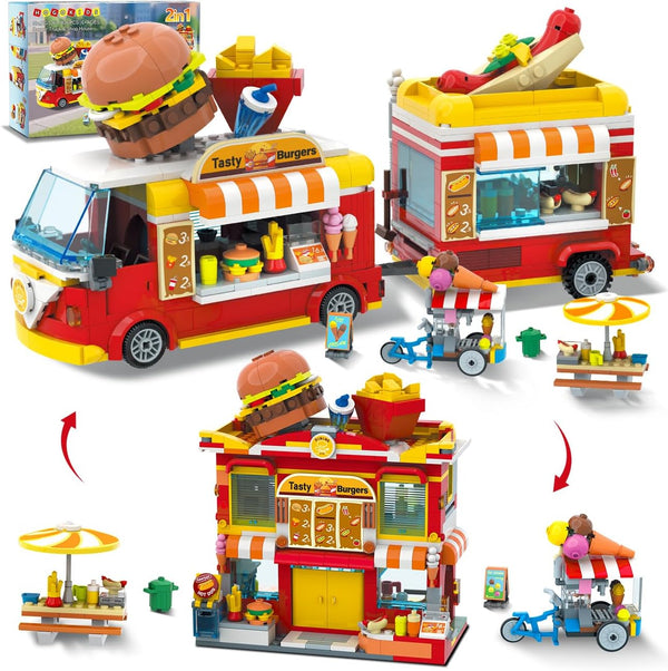 HOGOKIDS City Burger Truck House Building Toy - 2 in 1 Burger