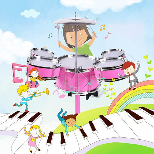 Kids Drum Toy Set Rock Jazz Drum (Pink) - Suitable for Children Aged 3-6