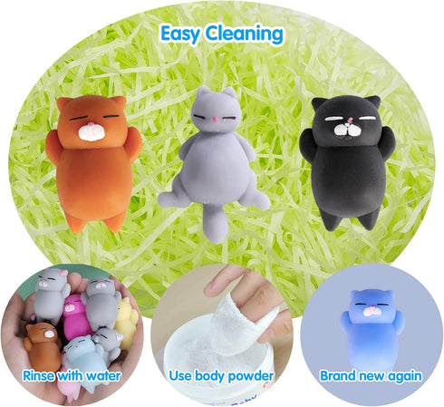 16pcs Mini Kawaii Animals Mochi Squishy Toys Set, Fidget Toys Pack for Kids - Birthday Gifts, Cat Party Favors