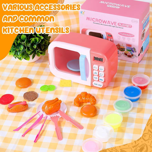 BoterLun Set 6 3+ Microwave Toys Kitchen Play with Light Sound,Kids Pretend Play Electronic Oven with Play Food
