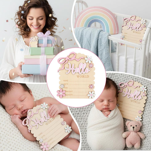 Matwsec Hello World Newborn Sign Baby Name Sign Bow Birth Announcement Signs for Hospital Baby Welcome for Boys