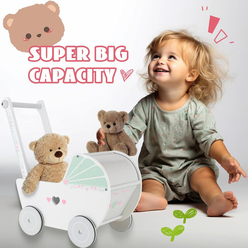 Wooden Baby Push Walker for 1 Year Old and Up, Toddler Shopping Cart Push Toys for Boys and Girls, White