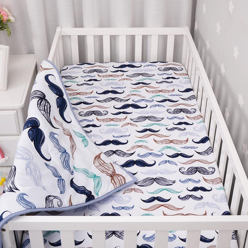 100% 4-Piece Set 2 Noisy Mouse - Boho Little Man Mustache, Premium, Organic Cotton Baby Boy Nursery Bedding Crib | Baby