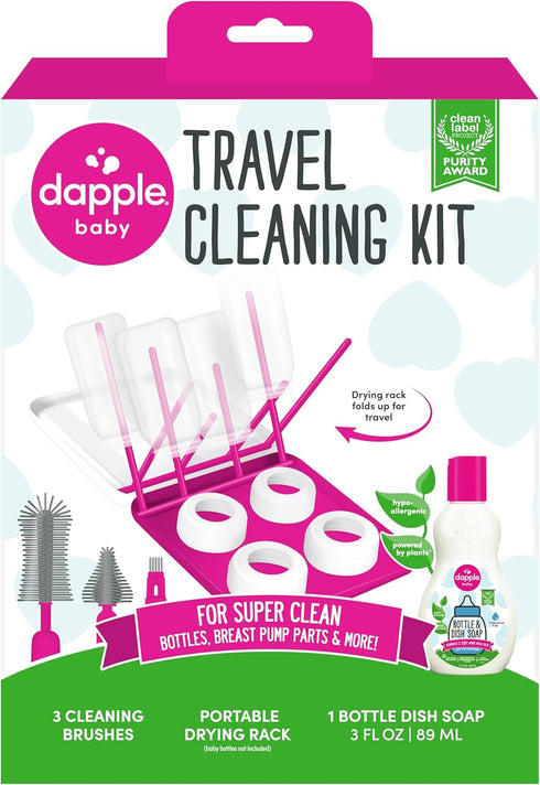 Dapple Travel Cleaning Kit with Bottle & Dish Soap, Drying Rack, Silicone