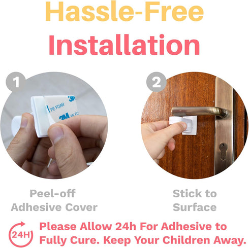 Inaya 4-Pack Child Proof Door Lever Lock, Minimalist Design with 3M Adhesive, No Drilling Safety Locks