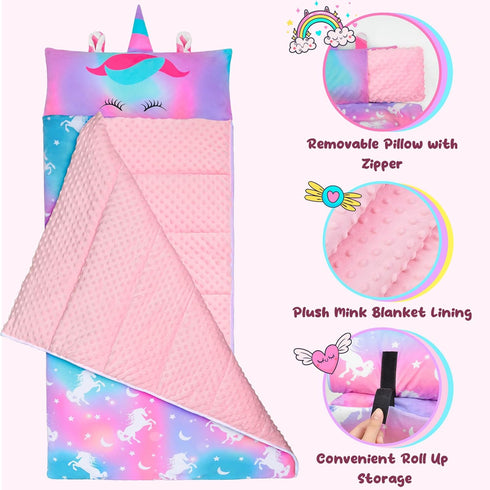 Unicorn-Themed Nap Mat with Pillow & Blanket for Daycare
