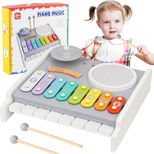 Kids Musical Instruments Piano Drum Set - 5 in 1 Montessori Toys