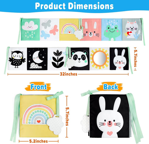 OKOOKO Black and White Baby Book, High Contrast Soft Toy for 0-6 Months, Tummy Time Crib Stroller Montessori