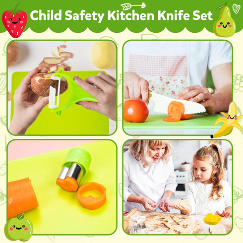 Labeol 32 PCS Montessori Kitchen Tools for Toddlers - Safe Kitchen Knife Set for Real Cooking, Educational Gift