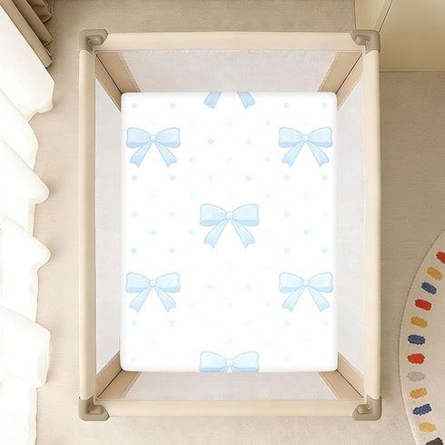 CZXW 52" 28" Watercolor Bows Blue Crib Sheets Fitted x Natural Cotton Soft & Breathable for Baby Crib Mattress