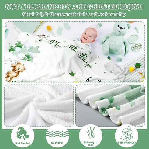Sleeping Bear Monthly Baby Milestone Blanket Bear Star Balloon Flannel for Boys Girls Nursery (Green)
