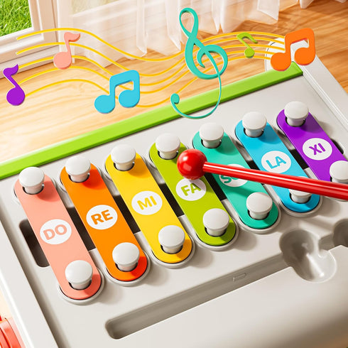 XINNOVEL 6-in-1 3 Hammering 2+ Montessori Toys for Year Old, Pounding Toy with Xylophone, Number Maze, Spinning Gear