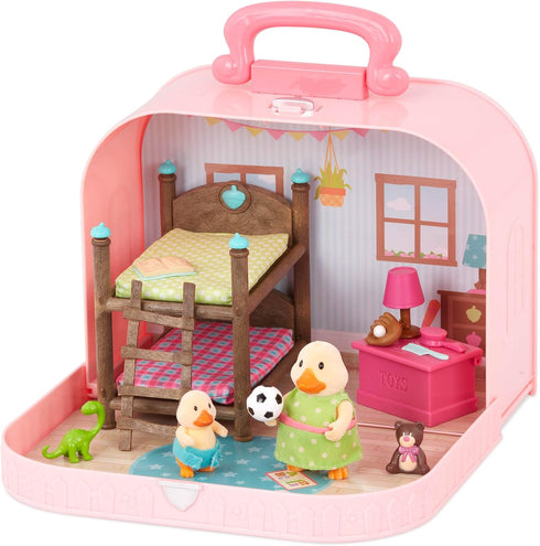Li’l Woodzeez Bunk Beds Playset - Compact Travel Suitcase with Dollhouse Furniture & Accessories for Kids Age 3+