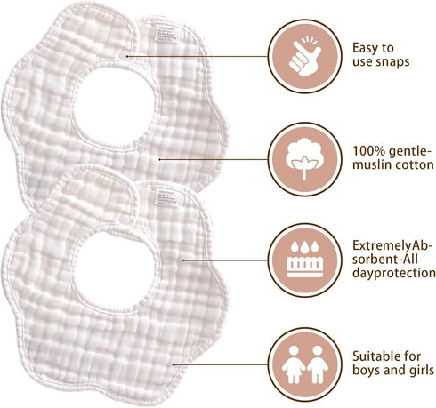 Unisex Muslin Baby Drooling Bibs, Soft & Absorbent Multi-Layer Bibs for Teething and Drooling Boys Girls