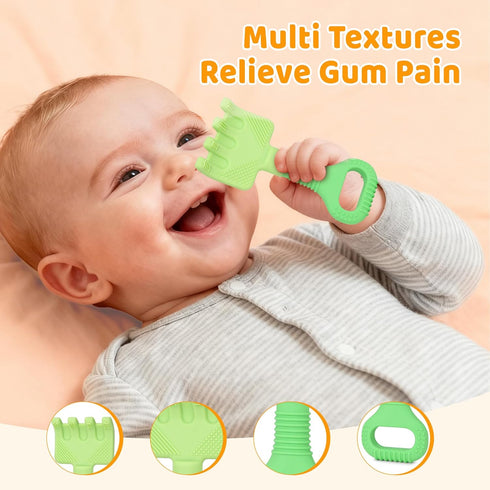 Gaiabliss 0-6 6-12 2 Pack Baby Teething Toys, Baby Garden Teether Toys Shovel & Rake Silicone Teethers for Babies