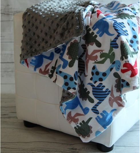 Unisex Baby Reversible Minky Dot Stroller Blanket, Choose Color (Dinosaurs/Grey)