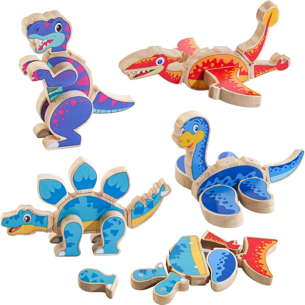 Magnetic Dinosaur Building Blocks, Wooden Dino Snap Blocks, STEM Take Apart Dinosaurs