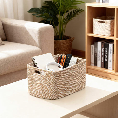 5 Pack Closet, Woven Storage Baskets for Shelves, Decorative Basket Organizer Storage Bins for Toys, Books, Clothes