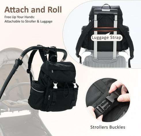 COOLREX Backpack 14L) Diaper Bag with Changing Pad, Pacifier Case & Stroller Straps (Black