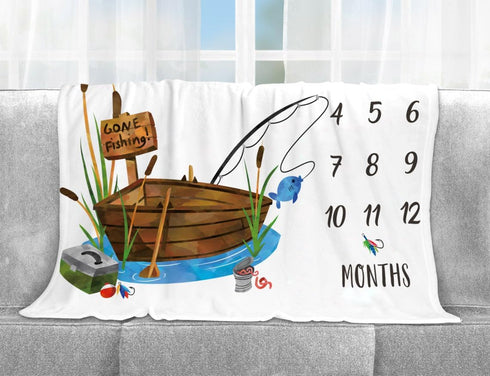 Fishing Baby Milestone Blanket with Birth Stat Sign, Monthly Growth Chart for New Moms Baby Shower
