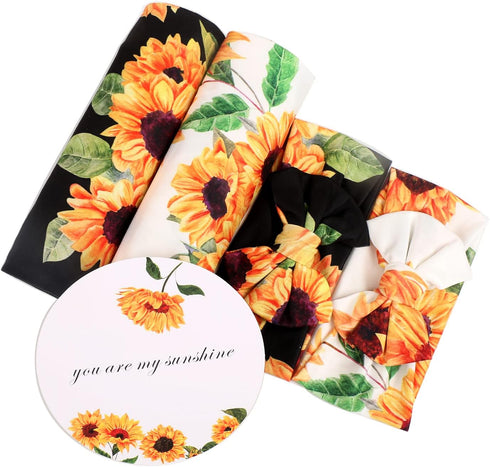 Galabloomer Receiving Blanket Headband Set Flower Print Baby Swaddle Receiving Blankets Sunflower