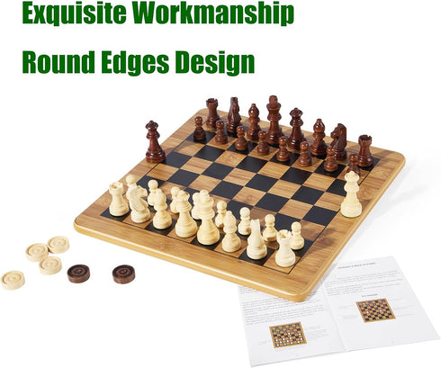 Set 11.5" 11.5" 3 1 34 2 24 VAMSLOVE Wooden Chess Checkers Tic-Tac-Toe Game x Double-Sided in Board with Chess Pieces