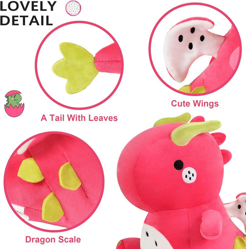 Ditucu Cute Dragon Fruit Dinosaur Stuffed Animals, Plush Toys Dolls, Red 12 Inch Birthday Gifts for Kids