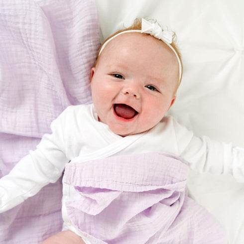 Organic Muslin Swaddle Blanket, 100% Certified Organic Cotton, Ultra Soft & Breathable, Oversized 47 X 47 Inches for Easy Swaddling, Multi-Use Blanket for Nursing & More (Lilac) by Goobie Baby