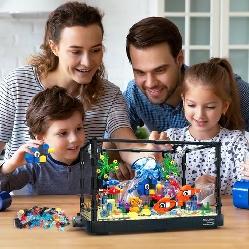 HOGOKIDS Fish Tank Building Set - 725PCS Movable Aquarium Toys with LED Light for Kids Age 8-14