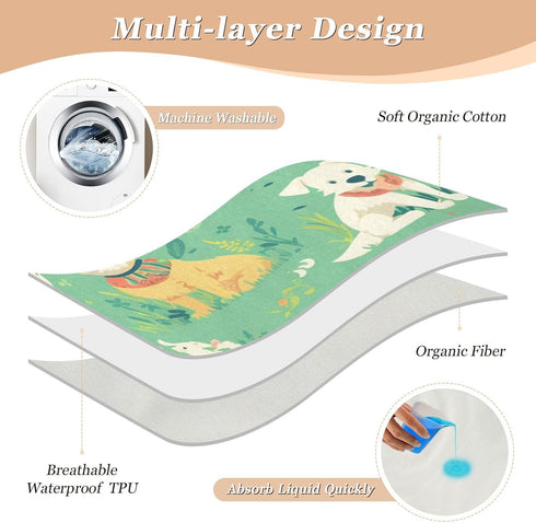 miaozhen 52" 34" Cartoon Dog Mint Green Changing Pad Covers Water Resistant Bed Wetting Sheet Slip-Resistant Diaper
