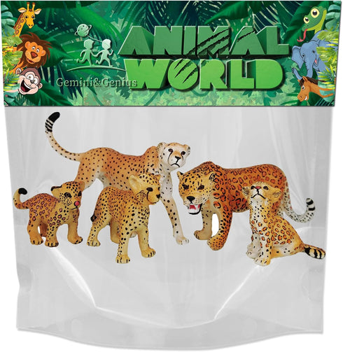 Gemini&Genius Jaguar Toys, Safari Animal Cheetah Toys, Leopard Family Playset Figures, Wildlife World Models, Birthday Cake Toppers or Gifts for Kid (5Pcs)