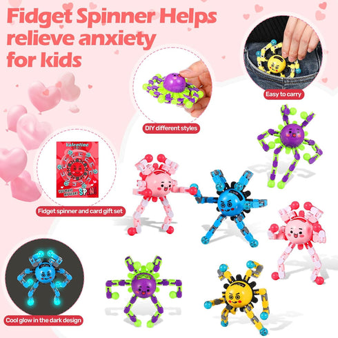 ShinyRelief 25 Pcs Valentine's Day Gifts for Kids Valentine Cards with Finger Fidget Toy Glow in The Dark DIY Stress