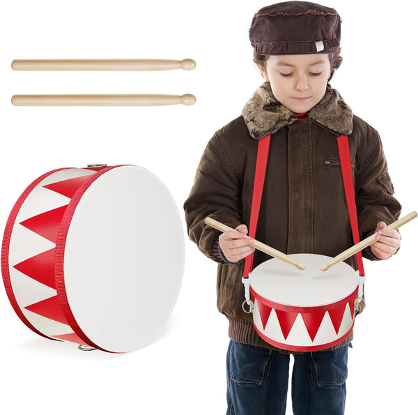 Kids Drum Set - 7.87 in Wooden Toy Drum with Adjustable Strap, Educational Musical Instrument for Toddlers