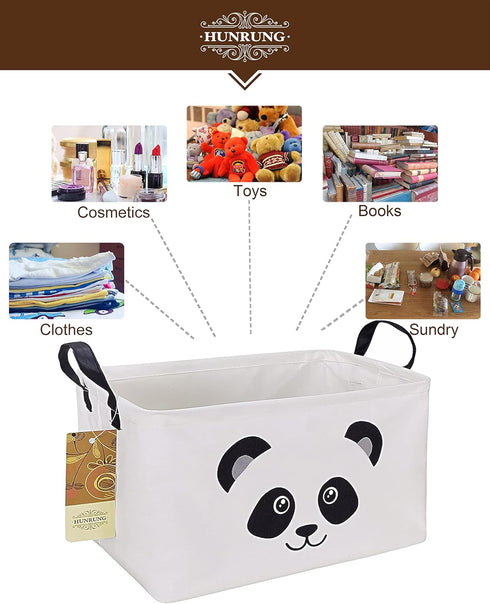 HUNRUNG Cute Rectangle Storage Basket, Canvas Organizer Bin for Pet/Children Toys, Books, Clothes, Rectangle Panda
